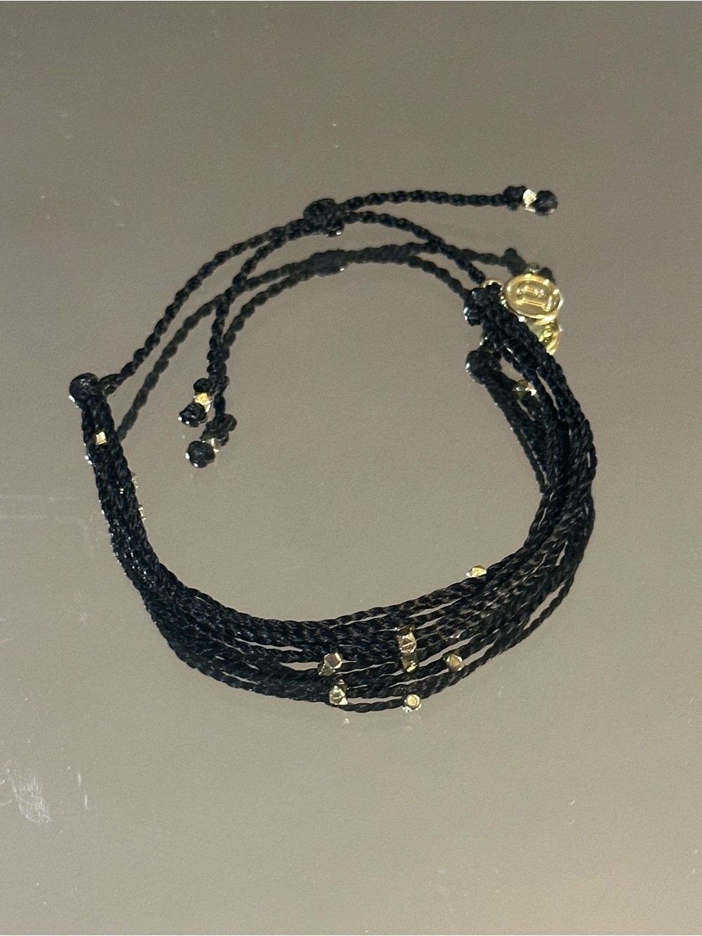 Black Braided Multi-Strand Women's Bracelet with Gold Accents